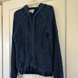 Navy Textured Zip-Up Hoodie